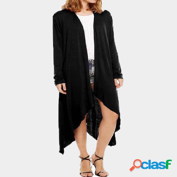 Black Open Front Irregular Hem Thin Cardigan