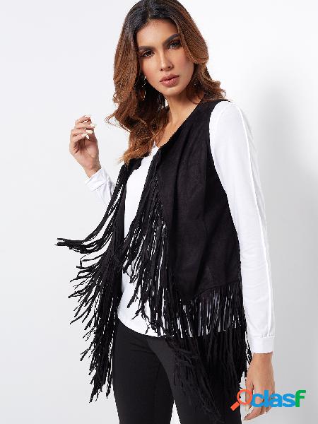 Black Open Front Tassel Fringed Gilet