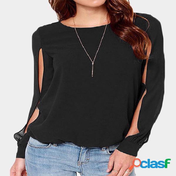Black Round-neck Long Sleeves Blouse