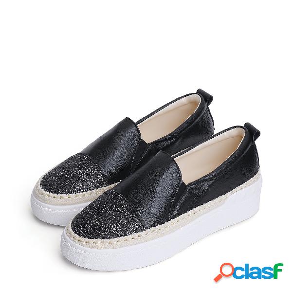 Black Sequins Stitching Slip-on Platform Loafers