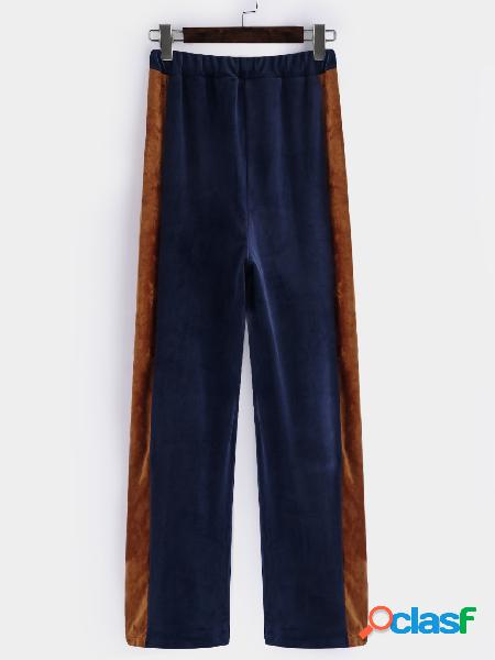 Blue Active Wide Leg Velvet Contract Color Pants