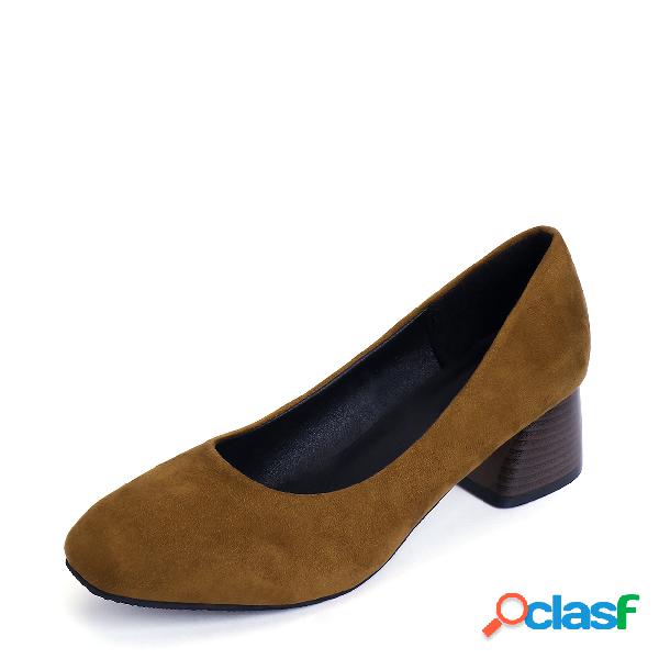 Brown Square Toe Heeled Suede Heels