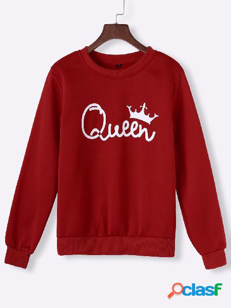 Burgundy Letter Print Round Neck Pollover Sweatshirt