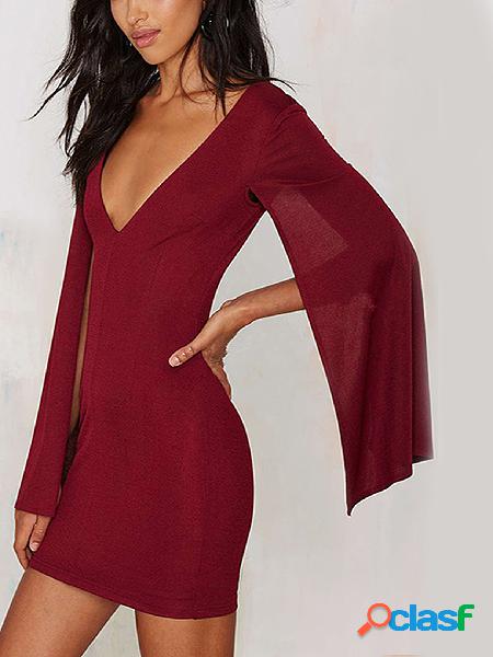 Burgundy V Neck Mini Dress with Cape Sleeves