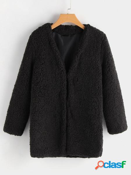 Fashion Black Long Sleeves Faux Fur Coat