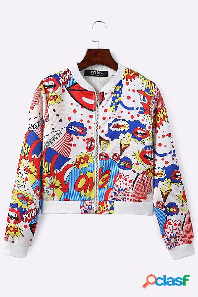 Fashion Randam Print Zipper Details Jacket