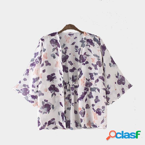 Floral Print Kimono with 3/4 length Sleeves