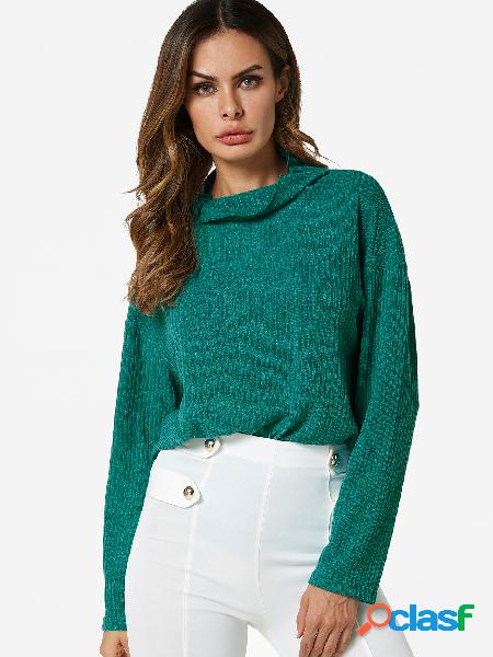 Green High Collar Long Sleeves Sweater