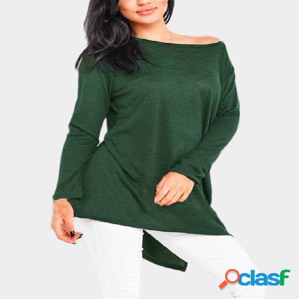 Green Slit Design One Shoulder Long Sleeves T-shirt