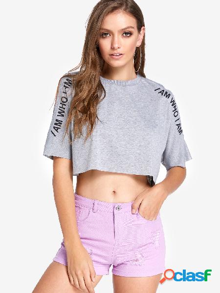 Grey Cold Shoulder Short Sleeves Crop T-shirts