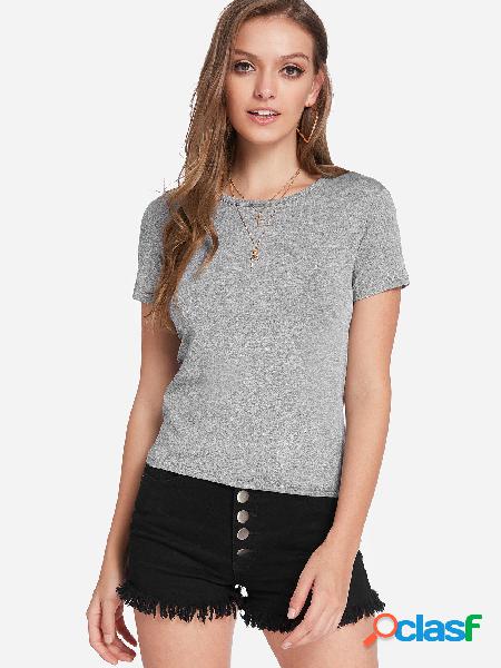 Grey Plain Round Neck Short Sleeves T-shirts