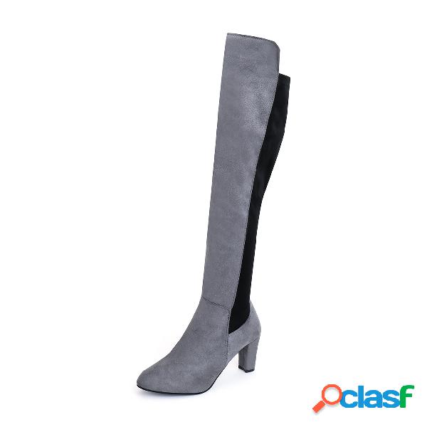 Grey Suede Stitching Design Over The Knee Boots