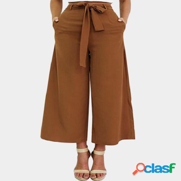 Khaki High-rise Flare Pants with Self-tie Waist