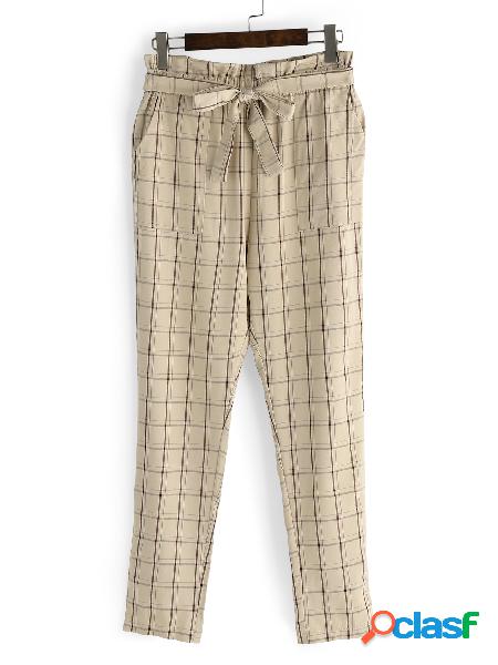 Khaki Stripe Skinny Pants with Belt