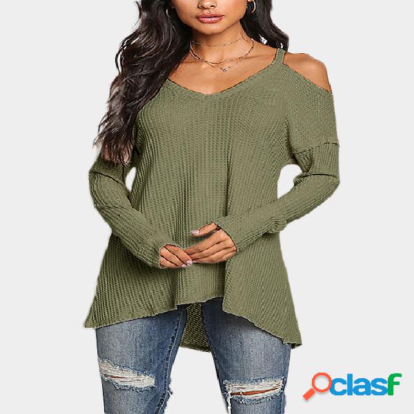 Light Green Cold Shoulder Long Sleeves Knitted Top