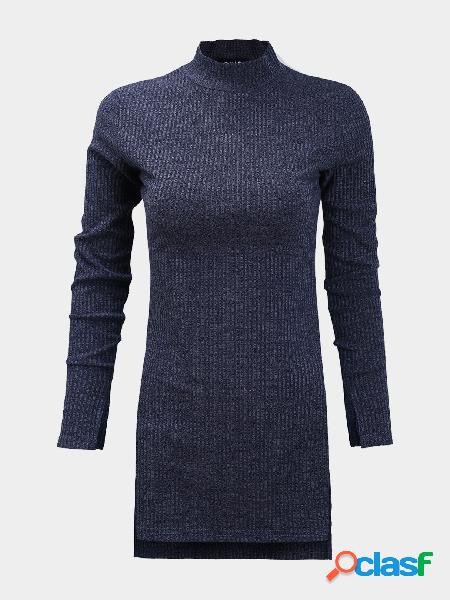 Long Sleeves High Neck Slit Hem Jumper