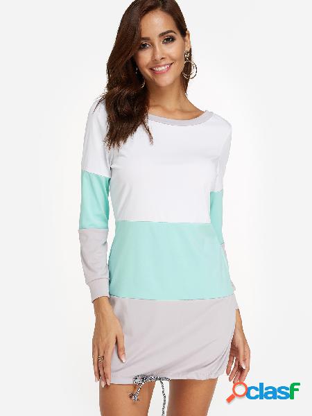 Mint Green Stripe Pattern Open Back Self-tie Design Side