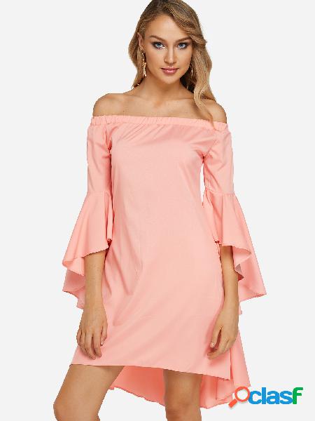 Pink Off The Shoulder Bell Sleeves Dress