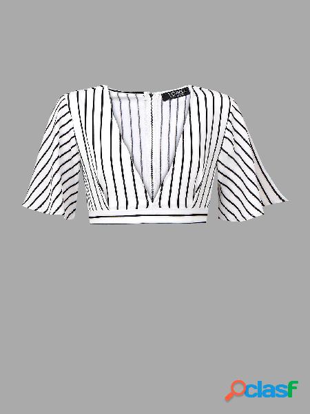 Plunge V-neck Stripe Crop Top with Belt