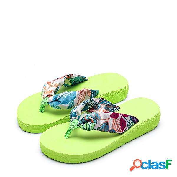 Printed Design Silk Beach Slipper in Green