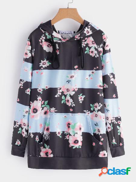 Random Floral Print Casual Pullover Long Sleeves Hoodie