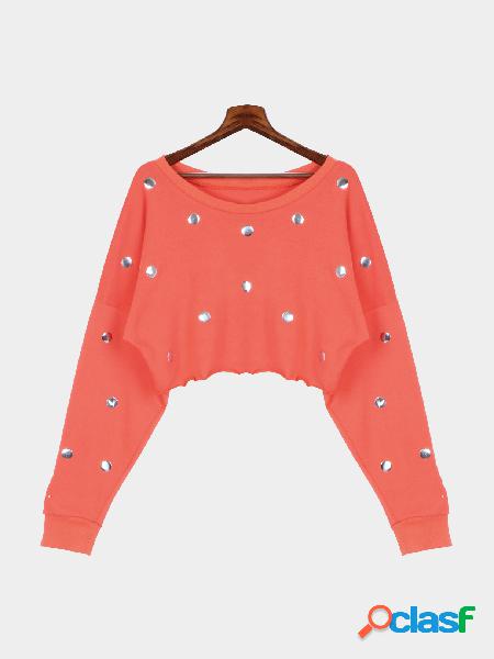 Red Sequins Round Neck Crop Sweatshirt