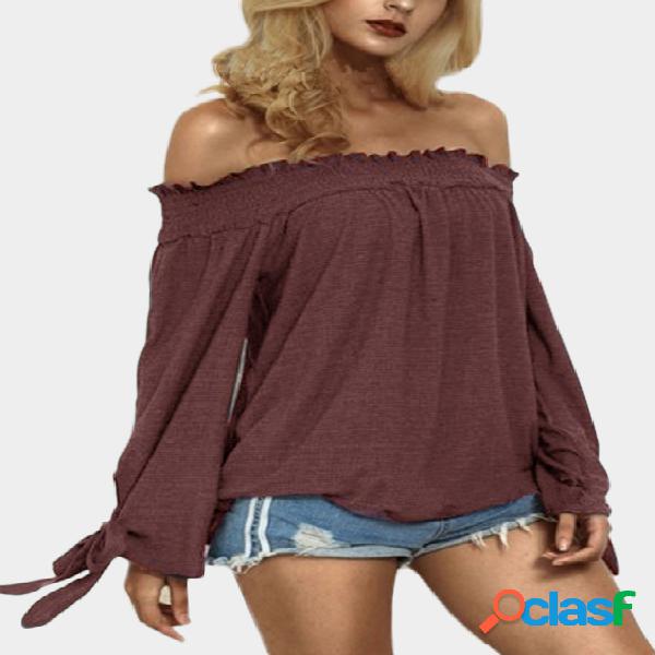 Reddish brown Tie-up Detail Off Shoulder Blouse