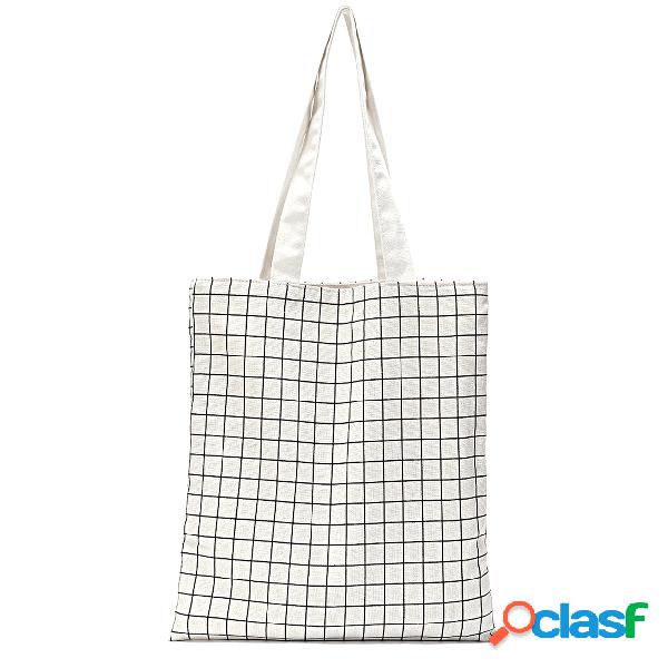 White Canvas Plaid Letter Shoulder Bag