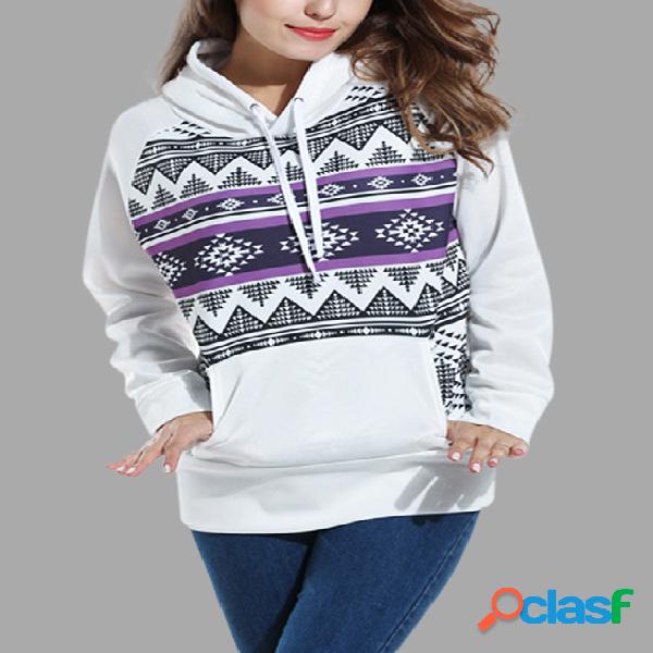 White Causal Random Geometrical Printing Hoodies
