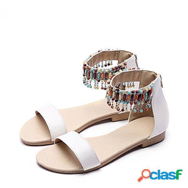 White Jewelled Tassel Design Sandals
