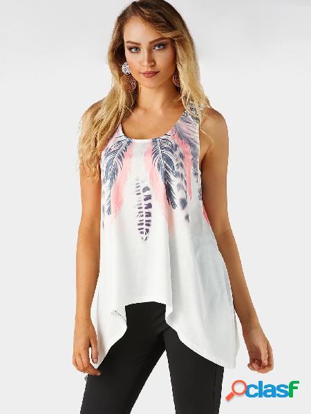 White Scoop Neck Floral Tank Top
