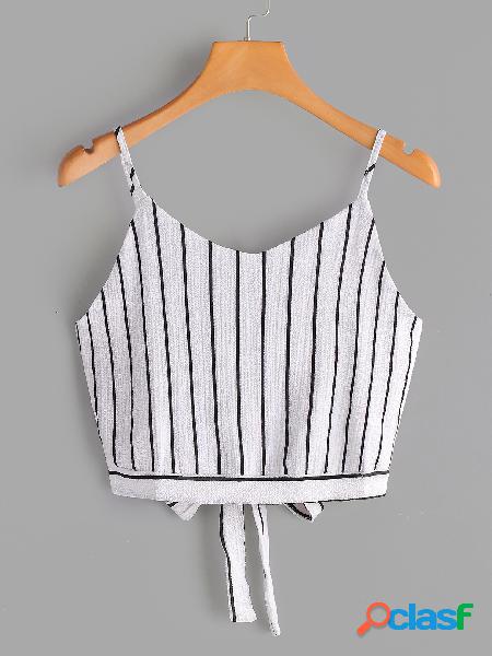 White Spaghetti Straps Stripe V-neck Sleeveless Camis