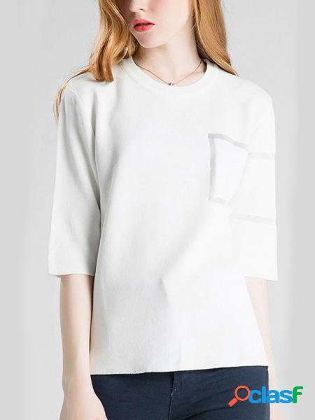 White 1/2 Sleeve Knitted Tee