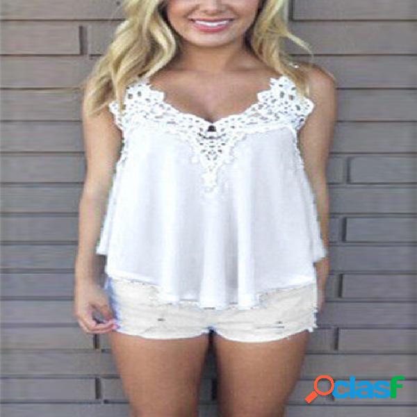 White Chiffon Crochet Hollow Cami Top