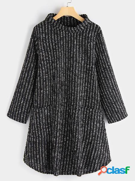 Black Side Pockets Sheer Perkins Collar Long Sleeves Tee