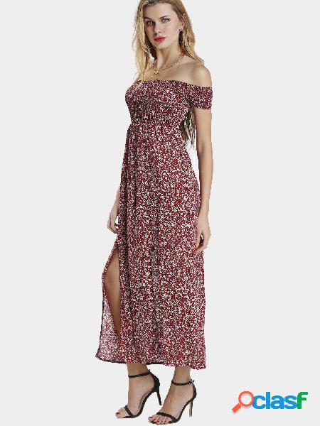 Floral Print Slit Off Shoulder Maxi Dress