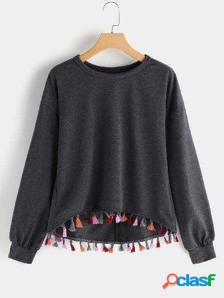 Grey Round Neck Long Sleeves Sweatshirt With Multicolor