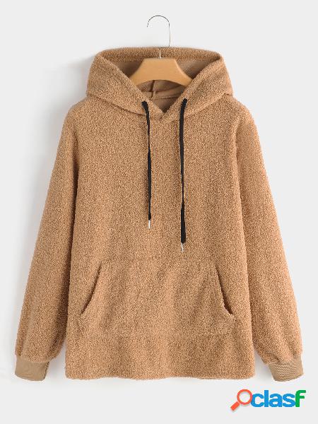 Khaki Faux Fur One Pocket Hoodie