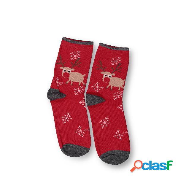 Red Christmas Elk Graphic Socks