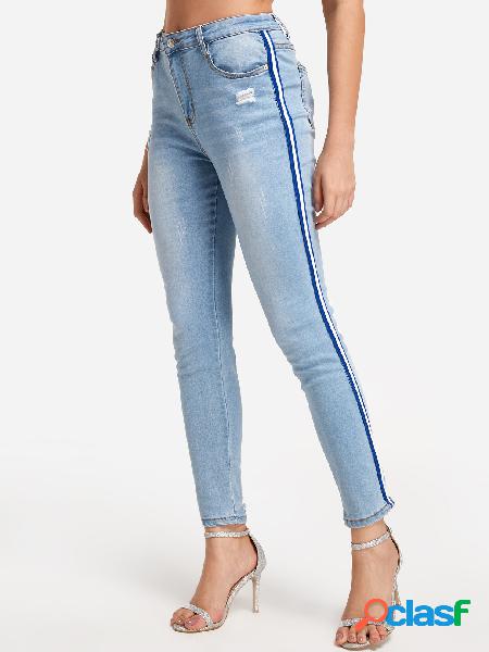 Sky Blue Random Ripped Details Skinny Jeans