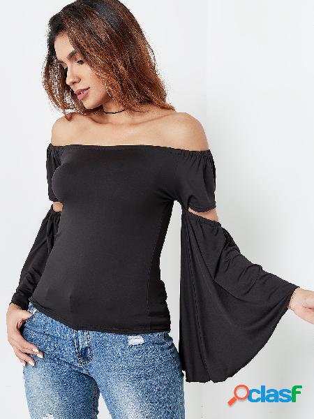 Black Cut Out Off The Shoulder Bell Sleeves Blouse