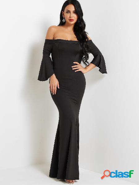 Black Off The Shoulder Bell Sleeves Dress