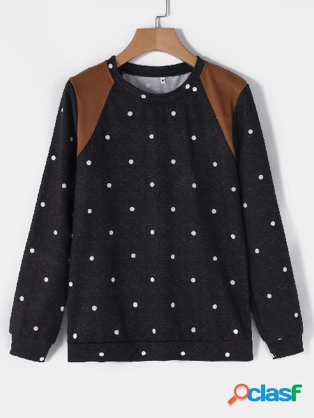 Blue Wave Point Panel Round Neck Long Sleeves T-shirt
