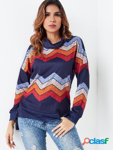 Blue Stripe Long Sleeves Turtleneck Tee