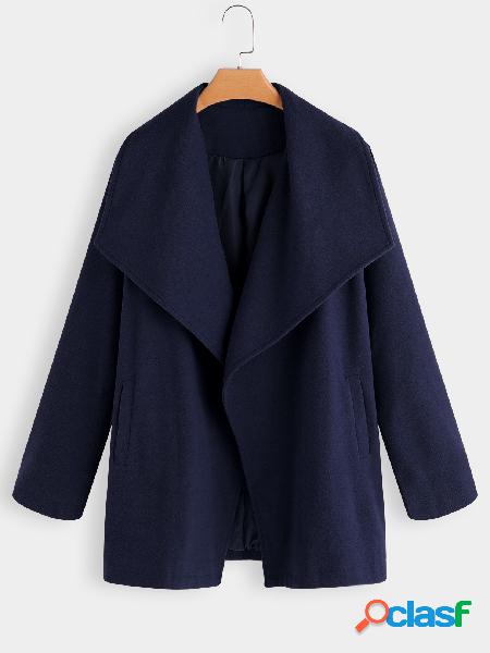 Navy Crossed Collar Slip Pockets Trench Coat