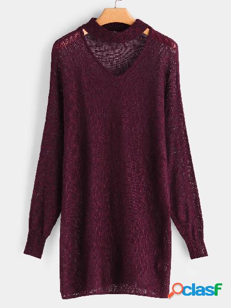 Red V-neck Dolman Sleeve Sweater With Collar