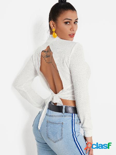 Beige Tie-up Design Backless Knit Top