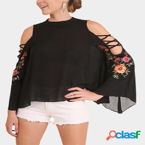 Black Cutout Cold Shoulder Long Bell Sleeved Random