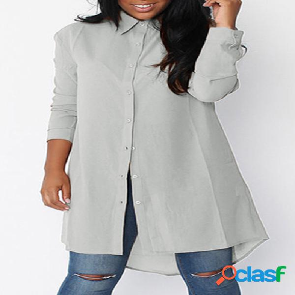 Grey Chiffon Single Breasted Long Sleeves Shirts