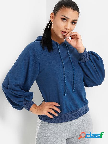 Navy Long Puff Sleeved Drawstring Hoodie